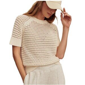 Varley Alva Knit Sweater Short Sleeve Egret Off White Size Large